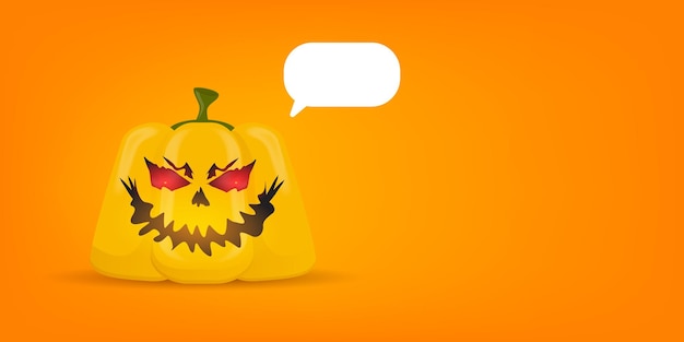 Halloween pumpkin with scary face banner design template