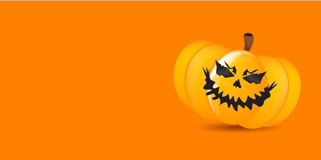 Halloween pumpkin with scary face banner design template