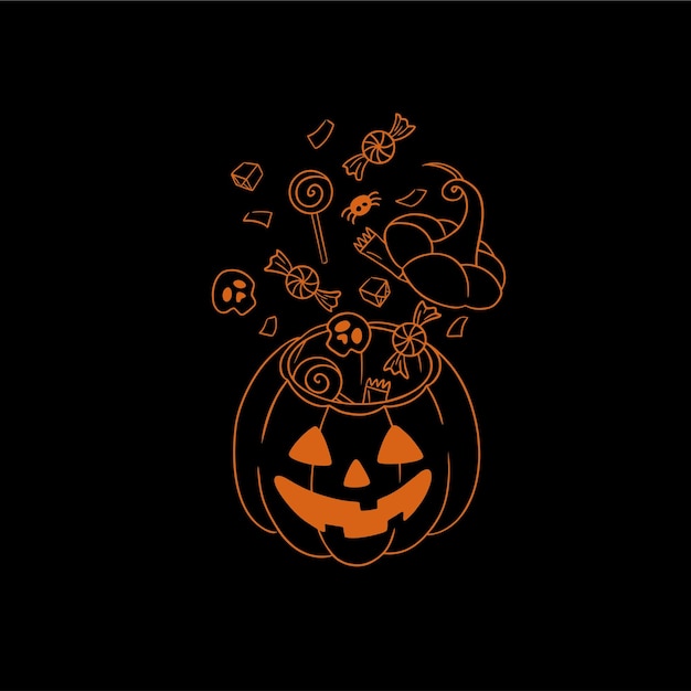 Halloween pumpkin with sweet vector print. Trick or treat