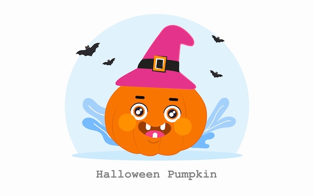 Halloween pumpkin with witch hat. Happy Halloween. Halloween pumpkin. vector style.