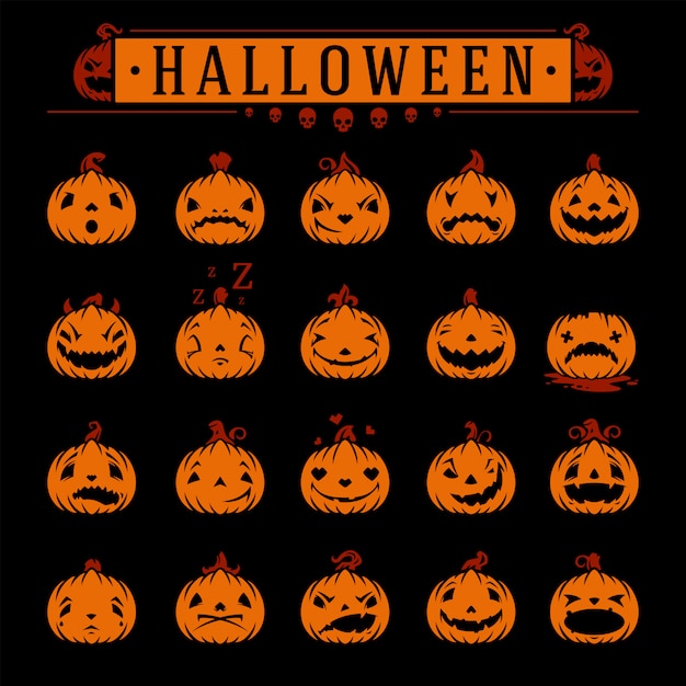 Halloween pumpkins emotions set