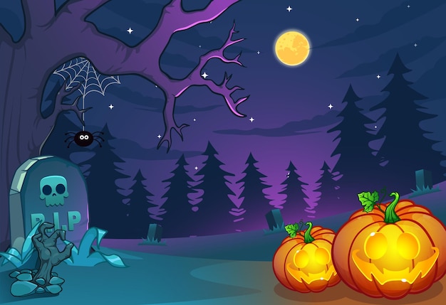 Halloween pumpkins on a moon background  illustration.