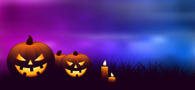 Vector halloween pumpkins with candles