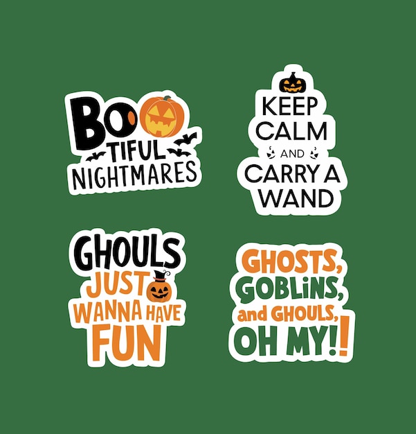 Vector halloween quotes printable stickers vector illustration set