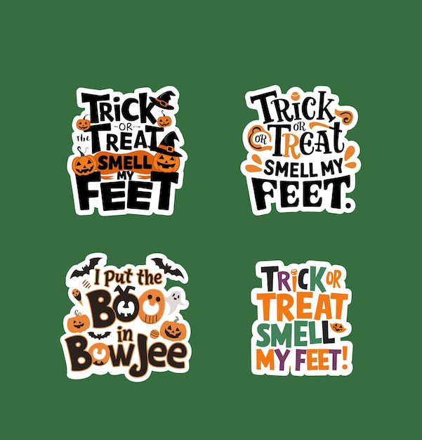 Vector halloween quotes printable stickers vector illustration set