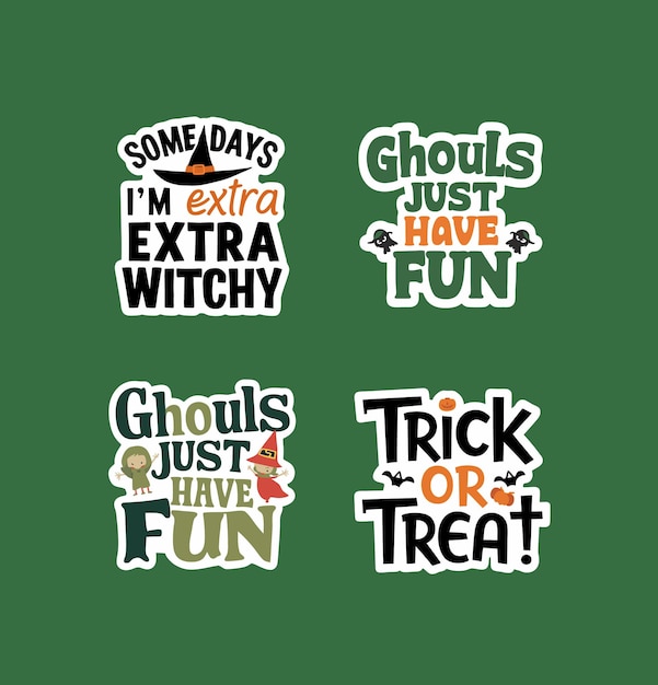 Vector halloween quotes printable stickers vector illustration set