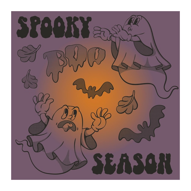 Vector halloween retro groovy postcard design