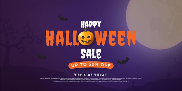 Halloween sale background with bats and pumpkin