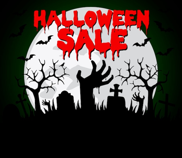 Halloween sale background with hands zombie