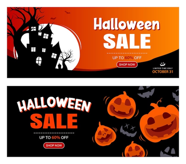 Vector halloween sale banner background template halloween illustration for poster flyer sale and design