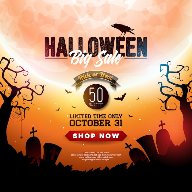 Halloween Sale banner illustration with moon