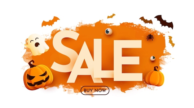 Vector halloween sale banner template podium and numbers with amount of discount special october offer