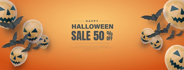 Halloween sale banner with orange balloons