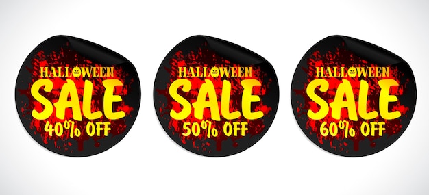 Halloween sale black stickers set Grunge design concept style Sale 40 50 60 off