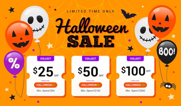 Halloween Sale coupons template banner vector design