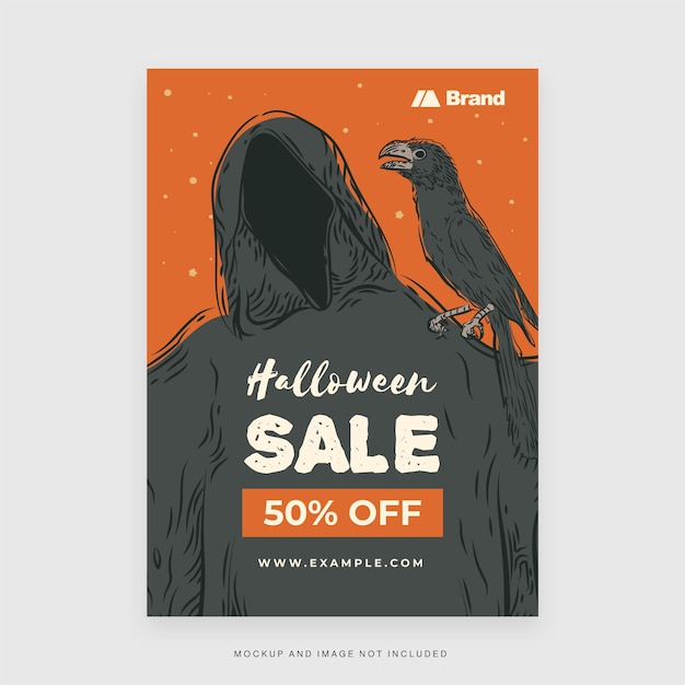 Halloween Sale Discount Flyer Template in Vector Black Ghost