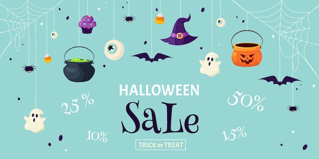 Halloween sale. Halloween discounts. Trick or Treat. Banner