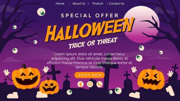 Halloween Sale Landing Page in Flat Design Background