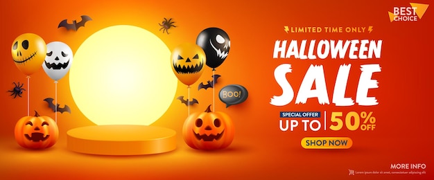 Halloween Sale Promotion Poster or banner with Halloween Pumpkin