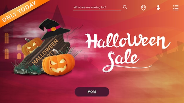 Halloween sale, template for a website with a discount banner