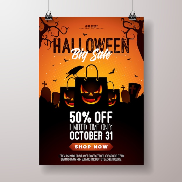 Halloween Sale vector flyer illustration 