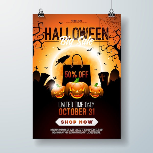 Halloween Sale vector flyer illustration 