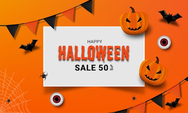 Halloween sale with realistic composition on white background