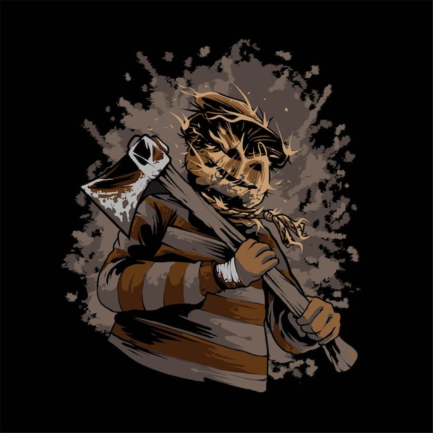 Halloween Scarecrow Killer Illustration, Suitable for t-shirt, Apparel, Print and Merchandise Products