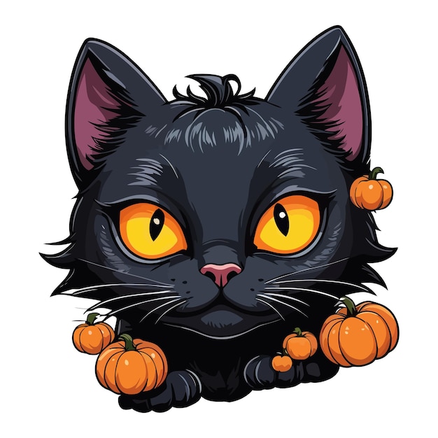 Halloween scary black cat with Haunted Pumpkins clipart Halloween set vector illustrations