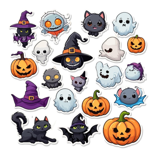 Halloween scary black cat with Haunted Pumpkins clipart Halloween set vector illustrations