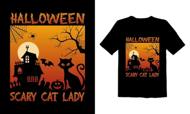 Halloween Scary Cat Lady Halloween T Shirt Design