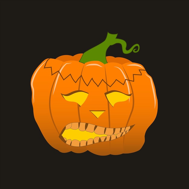 Vector halloween scary curved pumpkin face