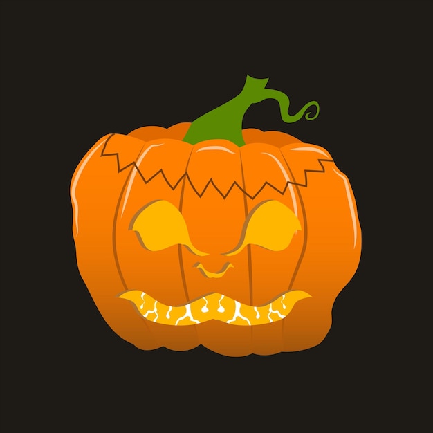 Vector halloween scary curved pumpkin face