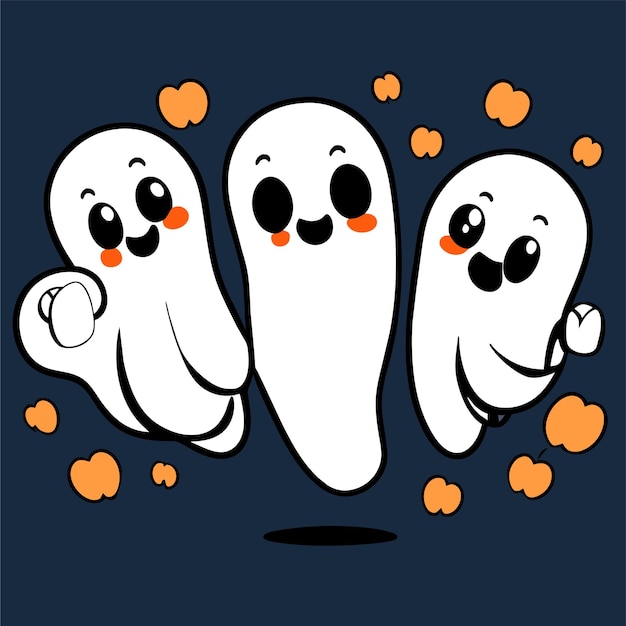 Vector halloween scary ghosts spooky hand drawn flat stylish cartoon sticker icon concept isolated