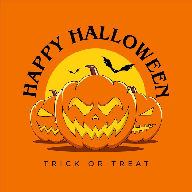 Halloween scary poster Banner with Orange Pumpkin bat and spider Vector Illustration