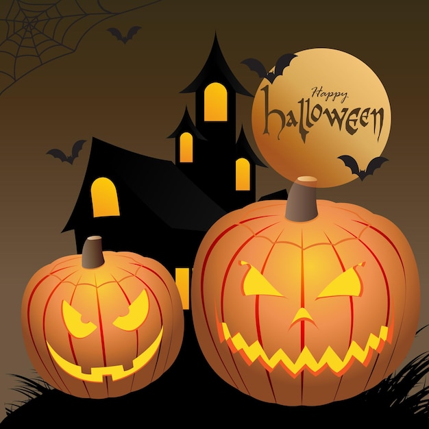 Halloween scary pumpkin Haunted house background Spooky graveyard and haunted house at night cartoon