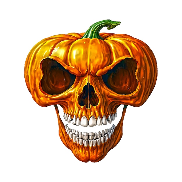 Vector halloween scary skull pumpkin with transparent background