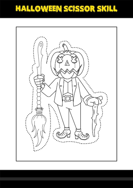 Halloween scissor skill for kids Halloween scissor skill coloring page for kids