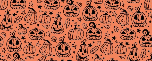 Halloween seamless pattern background with holiday symbols