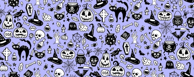 Halloween seamless pattern background with holiday symbols