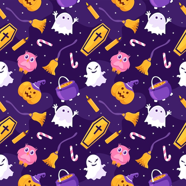 Halloween Seamless Pattern Design Hand Drawn Cartoon Flat Background Illustration