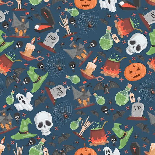 Halloween seamless pattern trick or treat halloween party vector flat