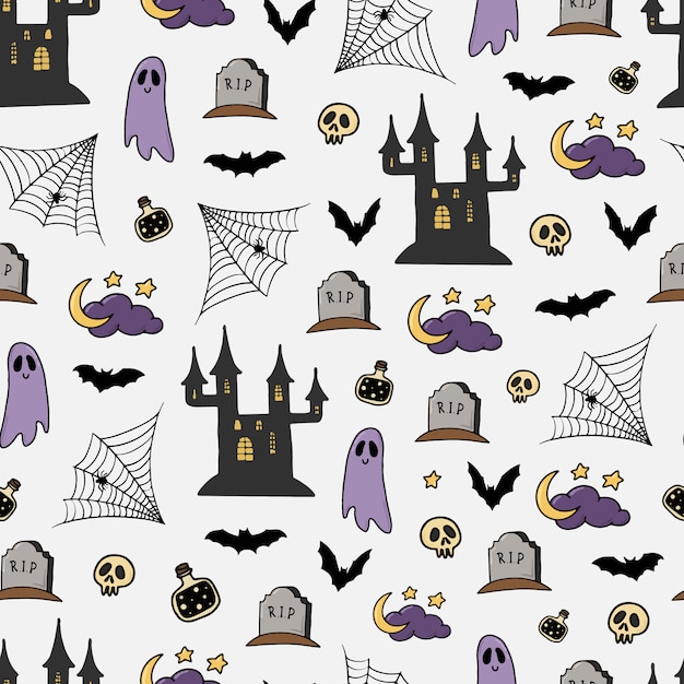 Halloween seamless pattern with doodles