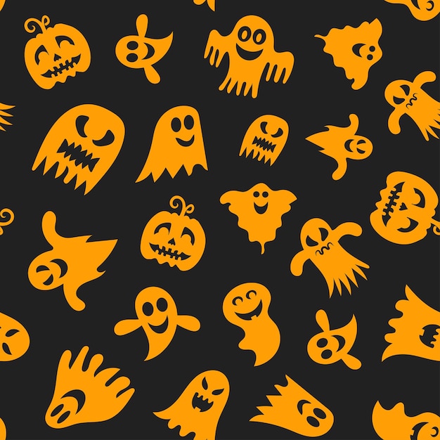 Halloween seamless pattern with ghost and pumpkin Vector illustration