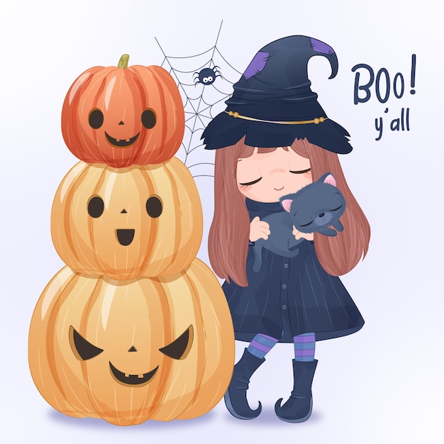 Halloween series little girl illustration