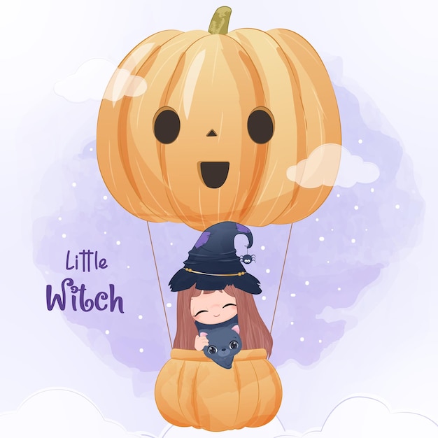 Halloween series little girl illustration