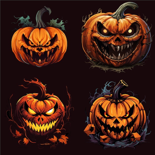 Halloween set of isolated pumpkins Vector illustration