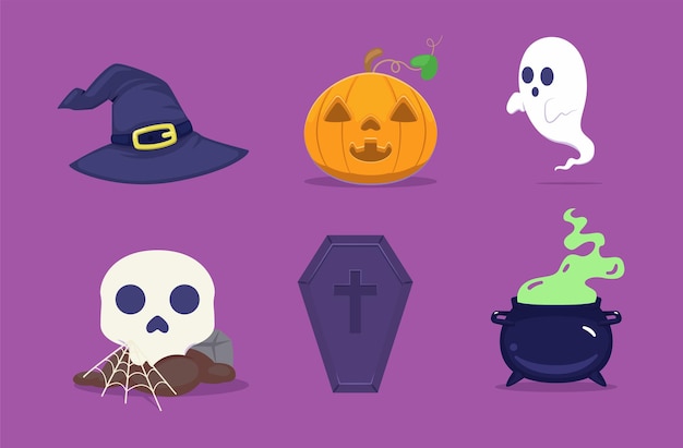 Halloween set with witch's stuff and ghost