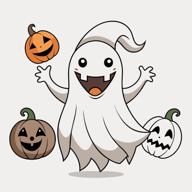 Vector halloween sheet ghost spooky hand drawn cartoon character sticker icon concept isolated illustration