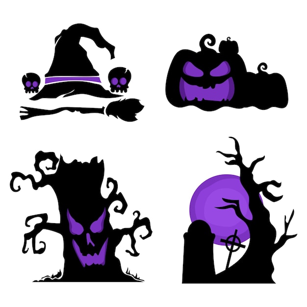 Halloween shilouette collection set vector badge